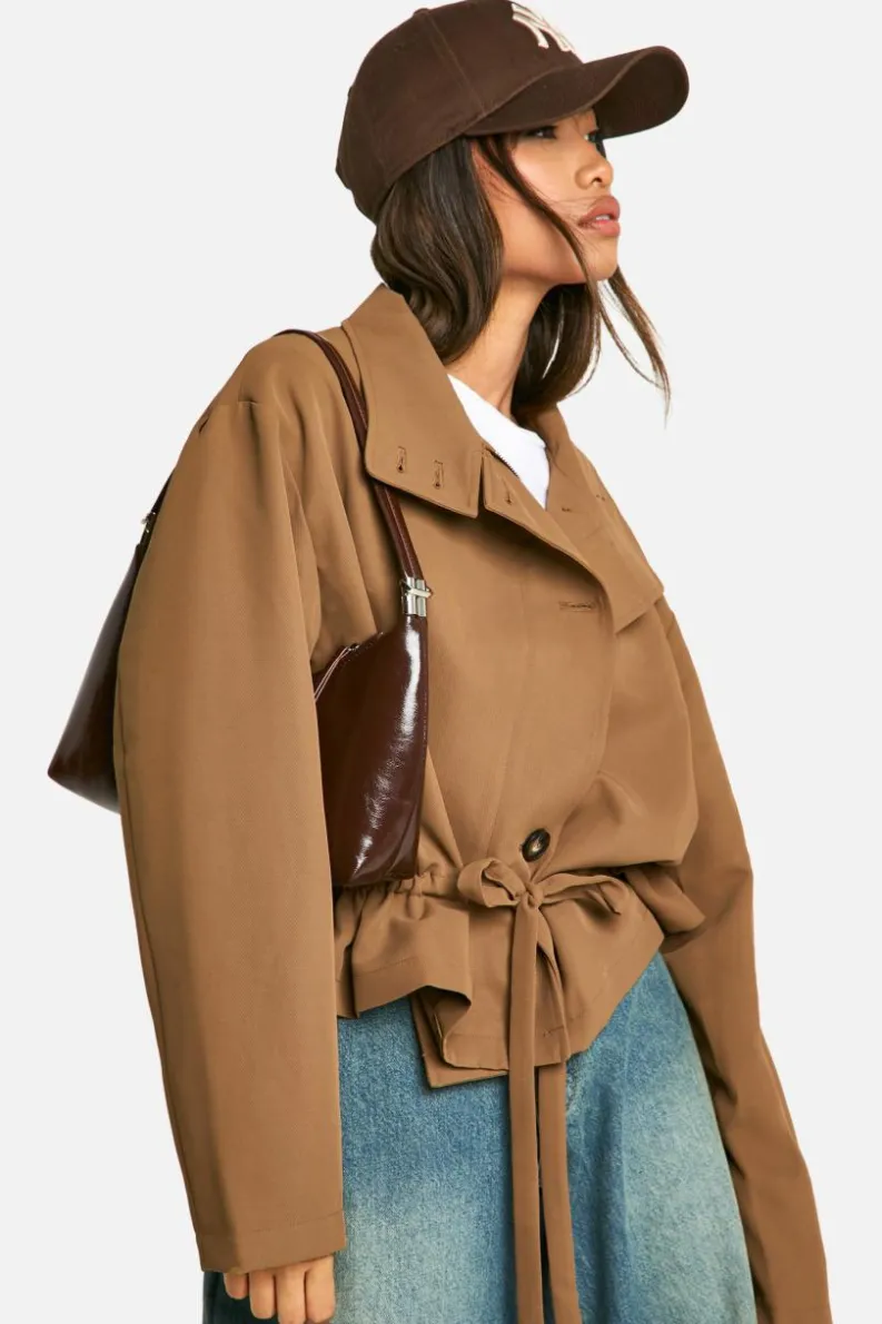 Up To 80% Off Winter Warmers|Trench Coats*boohoo Synched Waist Short Trench Coat light brown