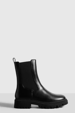Chunky Boots*boohoo Tab Detail Chunky Chelsea Boots black