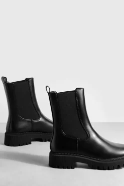 Chunky Boots*boohoo Tab Detail Chunky Chelsea Boots black