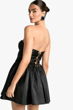 Skater Dresses*boohoo Taffeta Corset Lace Up Skater Dress black