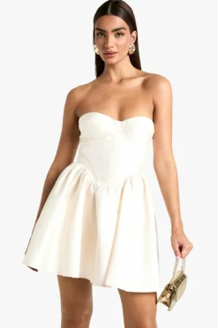 Skater Dresses*boohoo Taffeta Corset Lace Up Skater Dress cream
