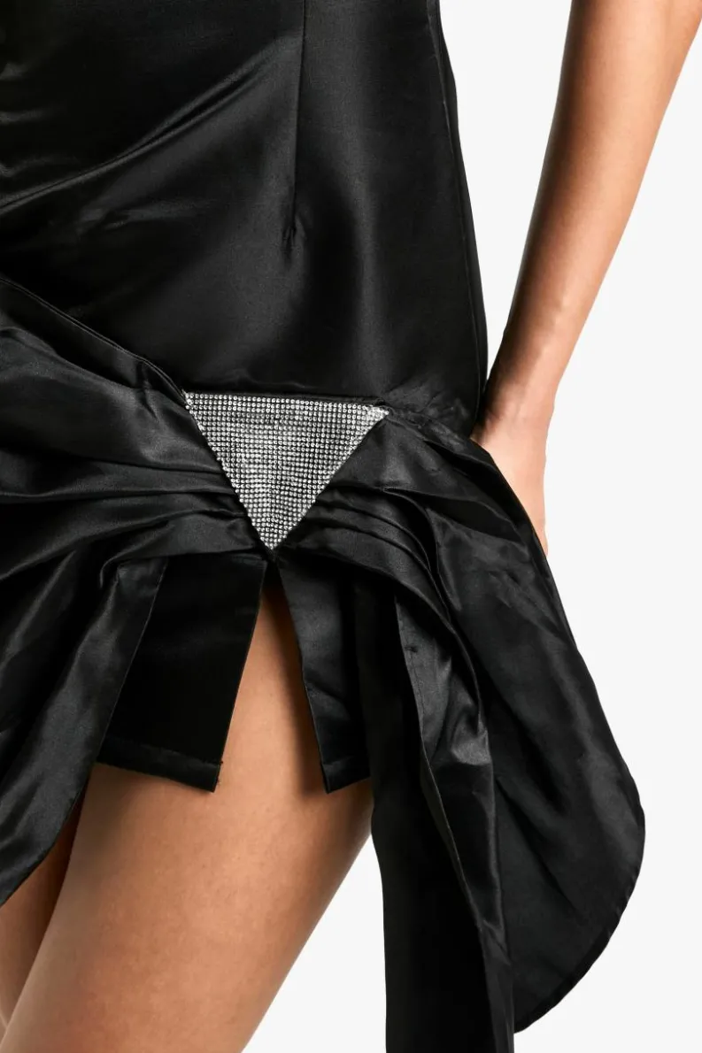 Wrap Dresses|Bodycon Dresses*boohoo Taffeta Wrap Diamante Trim Skater Dress black