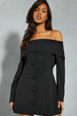 Blazer Dresses*MissPap Tailored Bardot Blazer Mini Dress black