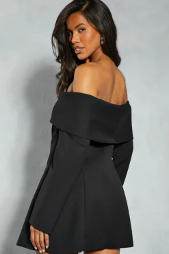 Blazer Dresses*MissPap Tailored Bardot Blazer Mini Dress black