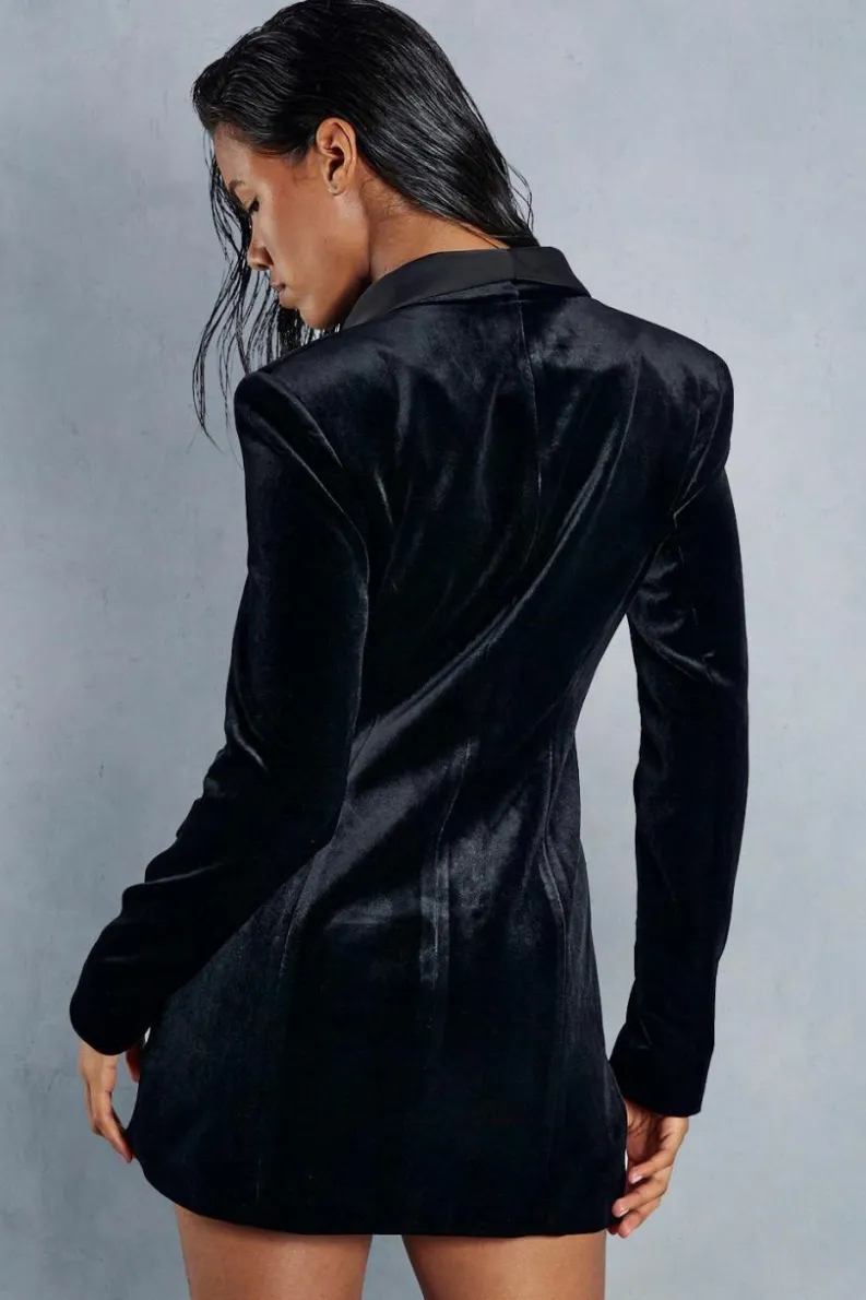 Blazer Dresses*MissPap Tailored Velvet Blazer Mini Dress black