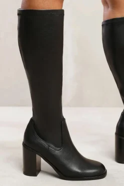 Heeled Boots*Where's That From Talia' Knee High Boots High Block Heel Black