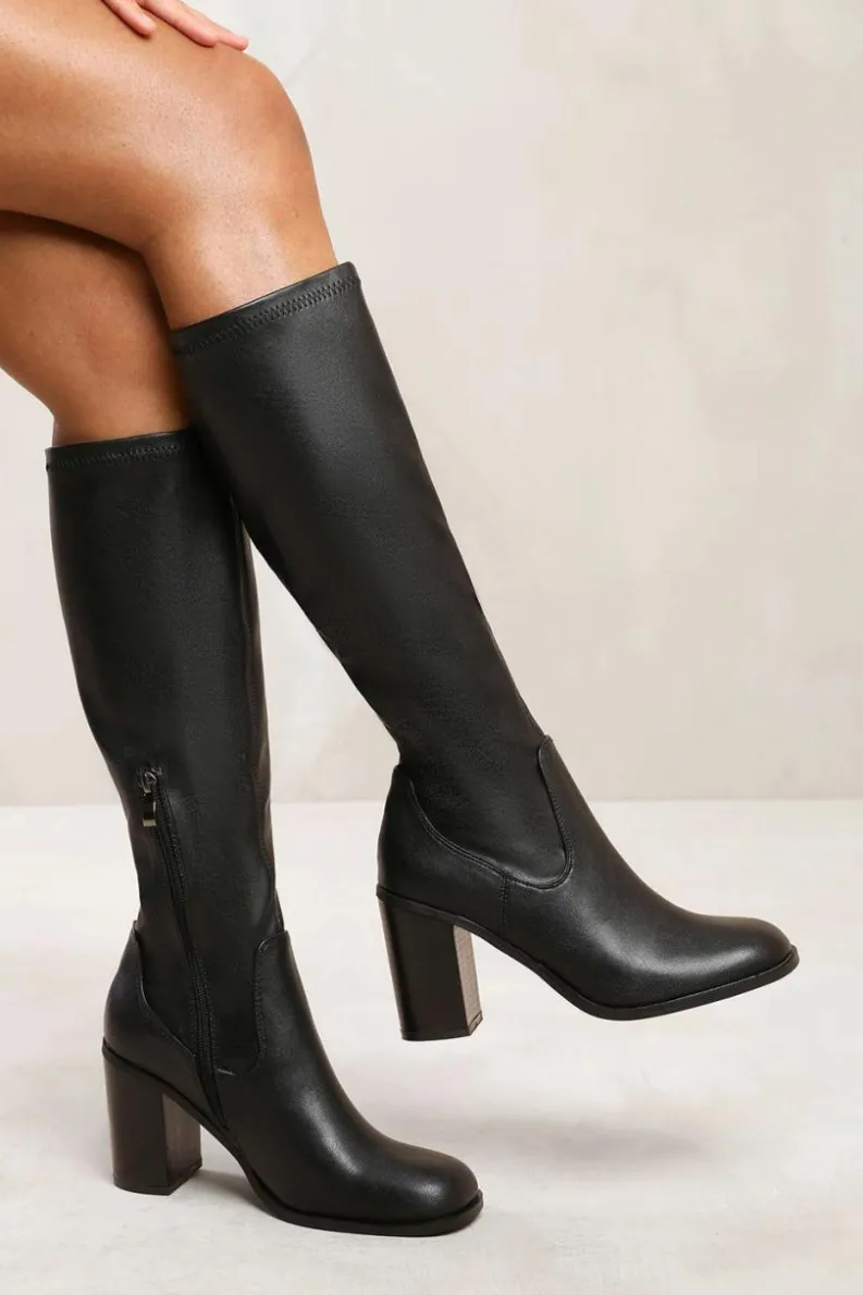 Heeled Boots*Where's That From Talia' Knee High Boots High Block Heel Black