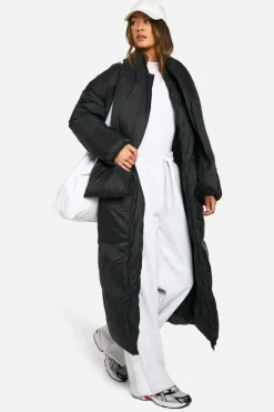 Up To 80% Off Winter Warmers|Puffer Jackets*boohoo Tall 2 In 1 Longline Scarf Puffer Jacket black