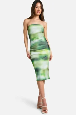 Bodycon Dresses|Dresses*boohoo Tall Abstract Mesh Ruched Bandaeu Midaxi Dress green