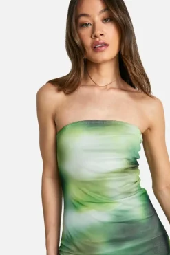 Bodycon Dresses|Dresses*boohoo Tall Abstract Mesh Ruched Bandaeu Midaxi Dress green