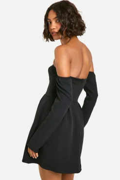 A Line Dresses|Skater Dresses*boohoo Tall A-Line Bardot Long Sleeve Mini Dress black