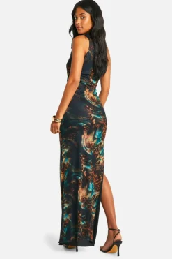 Maxi Dresses*boohoo Tall Asymmetric Ruched Print Maxi Dress animal