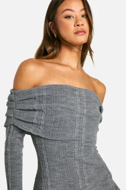 Jumper Dresses|Jumper Dresses*boohoo Tall Bardot Cable Knit Skater Dress charcoal