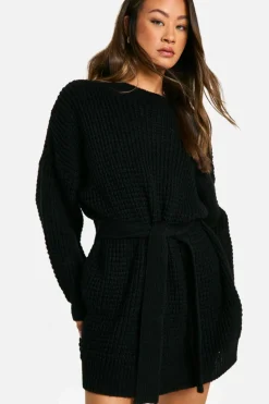 Jumper Dresses|Jumper Dresses*boohoo Tall Belted Knitted Jumper Dress black