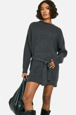 Jumper Dresses|Jumper Dresses*boohoo Tall Belted Knitted Jumper Dress charcoal