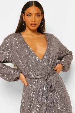 Mini Dresses|Skater Dresses*boohoo Tall Belted Sequin Dress grey