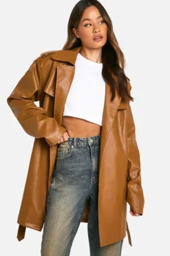 Up To 80% Off Winter Warmers|Trench Coats*boohoo Tall Belted Short Trench Coat camel