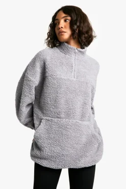 Sweatshirts|Athleisure*boohoo Tall Borg Half Zip Sweatshirt grey