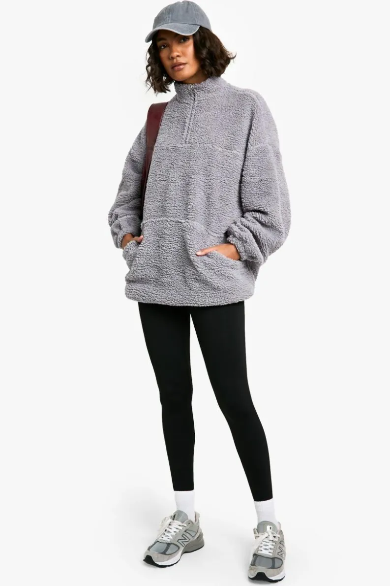 Sweatshirts|Athleisure*boohoo Tall Borg Half Zip Sweatshirt grey