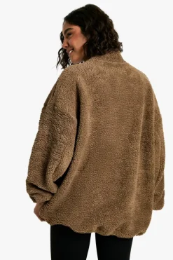 Sweatshirts|Athleisure*boohoo Tall Borg Half Zip Sweatshirt camel