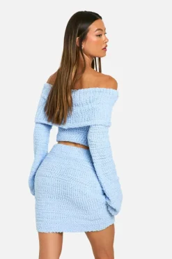 Jumpers|Jumpers & Cardigans*boohoo Tall Boucle Bardot Cropped Jumper light blue
