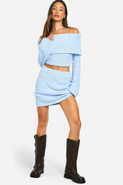 Jumpers|Jumpers & Cardigans*boohoo Tall Boucle Bardot Cropped Jumper light blue