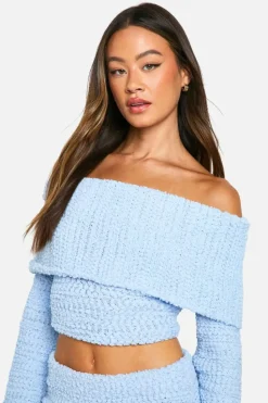 Jumpers|Jumpers & Cardigans*boohoo Tall Boucle Bardot Cropped Jumper light blue