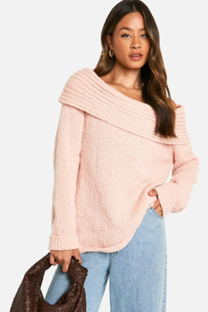 Jumpers|Jumpers & Cardigans*boohoo Tall Boucle Bardot Jumper light pink