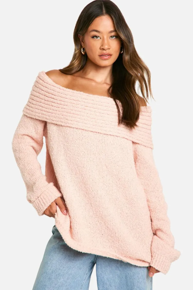 Jumpers|Jumpers & Cardigans*boohoo Tall Boucle Bardot Jumper light pink