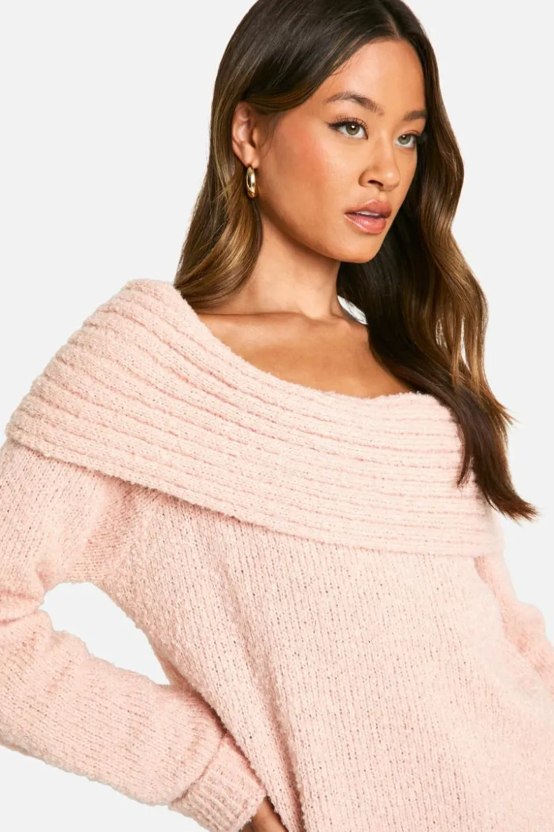 Jumpers|Jumpers & Cardigans*boohoo Tall Boucle Bardot Jumper light pink
