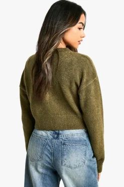 Cardigans|Knitwear*boohoo Tall Boucle High Neck Cardigan khaki