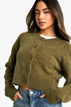 Cardigans|Knitwear*boohoo Tall Boucle High Neck Cardigan khaki