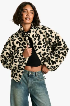 Up To 80% Off Winter Warmers|Bomber Jackets*boohoo Tall Boxy Print Teddy Bomber Jacket leopard