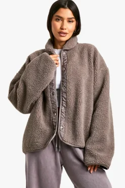 Up To 80% Off Winter Warmers|Bomber Jackets*boohoo Tall Boxy Teddy Jacket mushroom