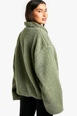 Up To 80% Off Winter Warmers|Bomber Jackets*boohoo Tall Boxy Teddy Jacket sage