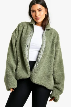 Up To 80% Off Winter Warmers|Bomber Jackets*boohoo Tall Boxy Teddy Jacket sage