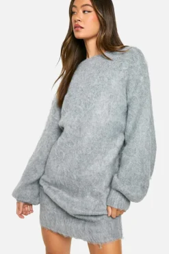 Jumper Dresses|Jumper Dresses*boohoo Tall Brushed Low Back Oversized Jumper Dress grey