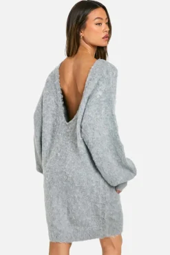 Jumper Dresses|Jumper Dresses*boohoo Tall Brushed Low Back Oversized Jumper Dress grey