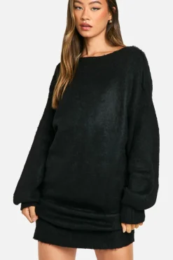 Jumper Dresses|Jumper Dresses*boohoo Tall Brushed Low Back Oversized Jumper Dress black