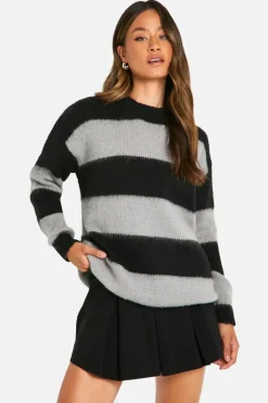 Oversized Jumpers*boohoo Tall Brushed Striped Oversized Knitted Jumper black