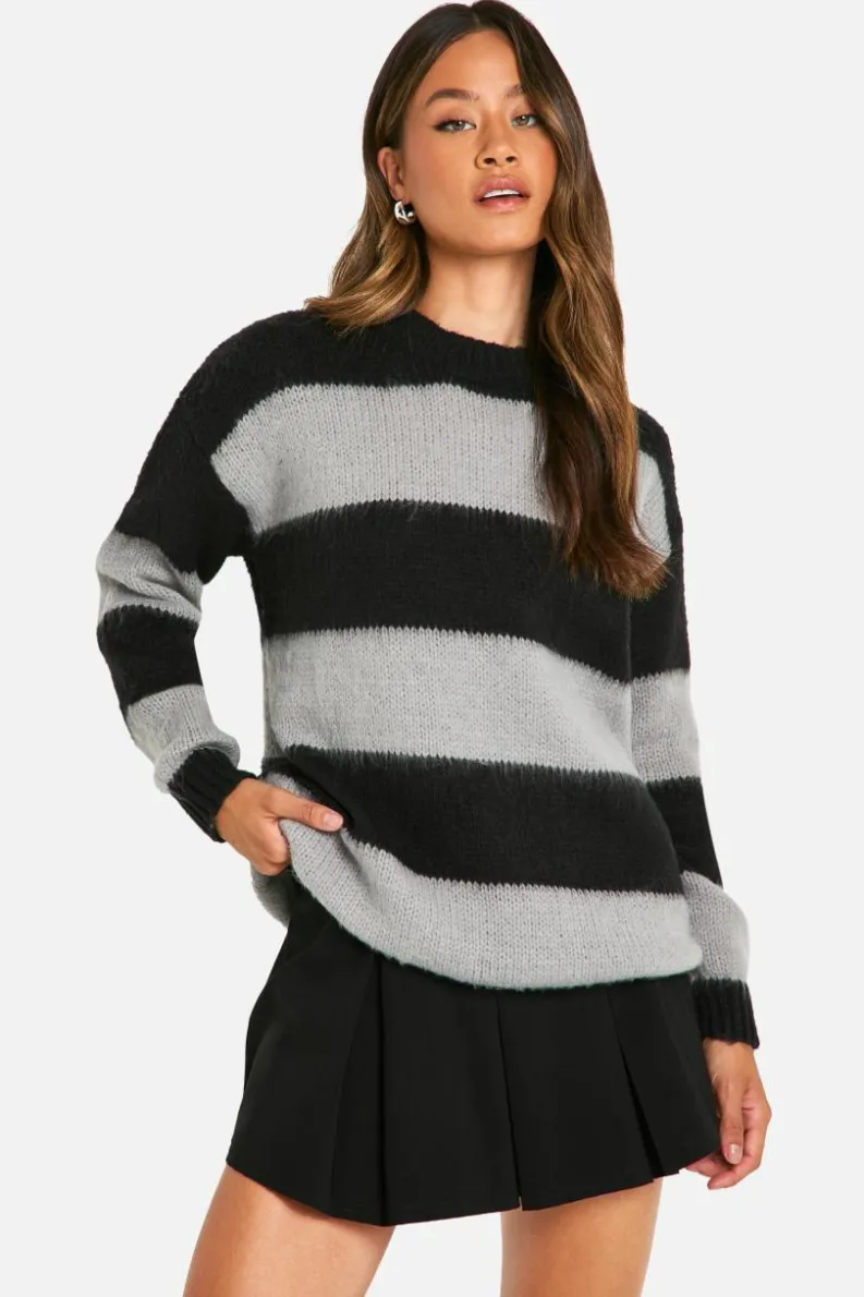 Oversized Jumpers*boohoo Tall Brushed Striped Oversized Knitted Jumper black