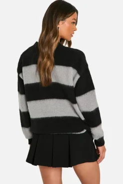 Oversized Jumpers*boohoo Tall Brushed Striped Oversized Knitted Jumper black