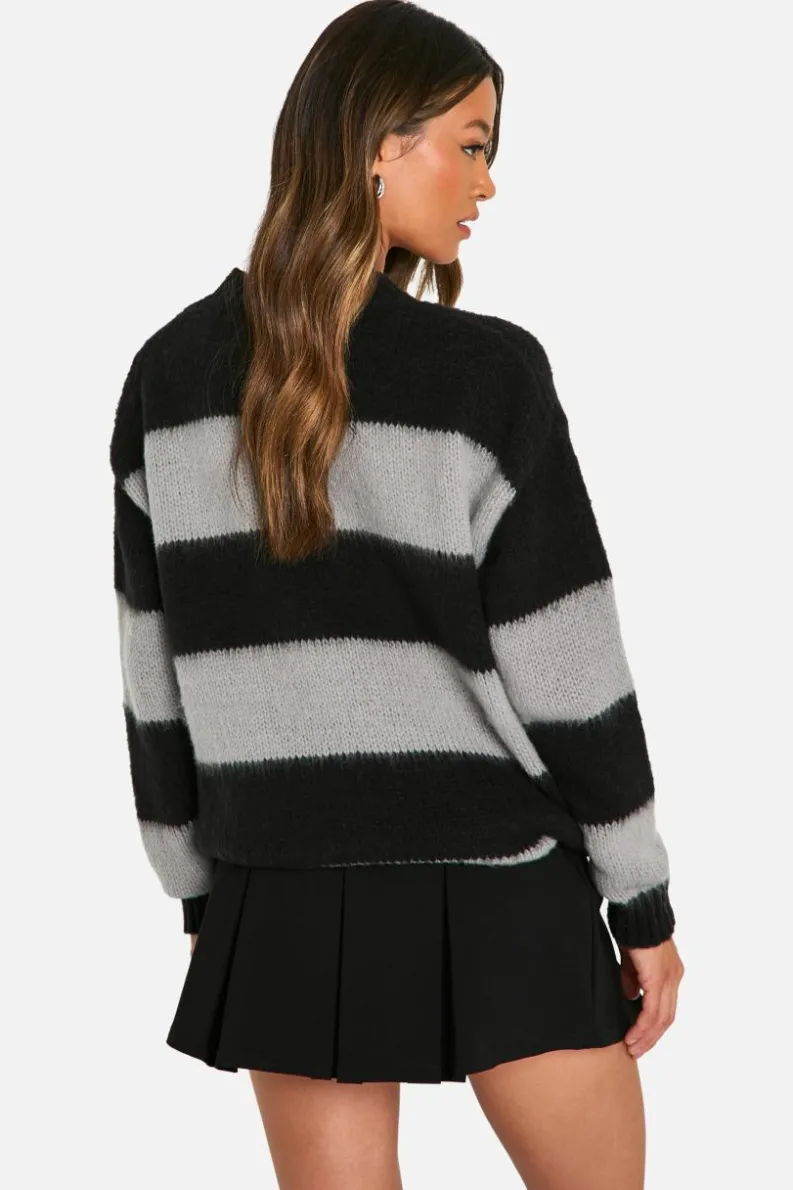 Oversized Jumpers*boohoo Tall Brushed Striped Oversized Knitted Jumper black