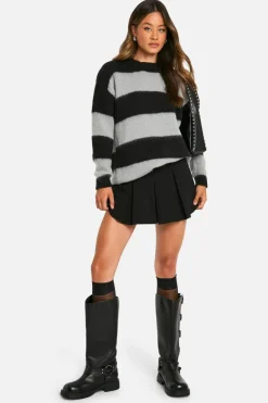 Oversized Jumpers*boohoo Tall Brushed Striped Oversized Knitted Jumper black