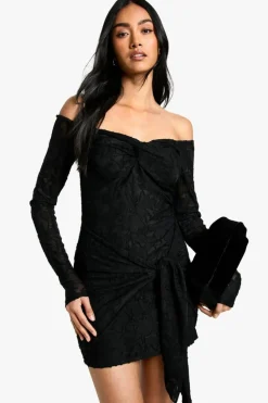 Wrap Dresses|Bodycon Dresses*boohoo Tall Burnout Bardot Twist Wrap Mini Dress black