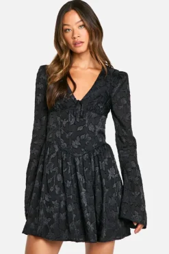 Skater Dresses|Mini Dresses*boohoo Tall Burnout Floral Corset Detail Skater Dress black
