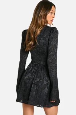 Skater Dresses|Mini Dresses*boohoo Tall Burnout Floral Corset Detail Skater Dress black