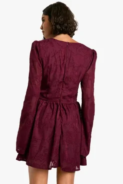 Skater Dresses*boohoo Tall Burnout Floral Corset Detail Skater Dress burgundy