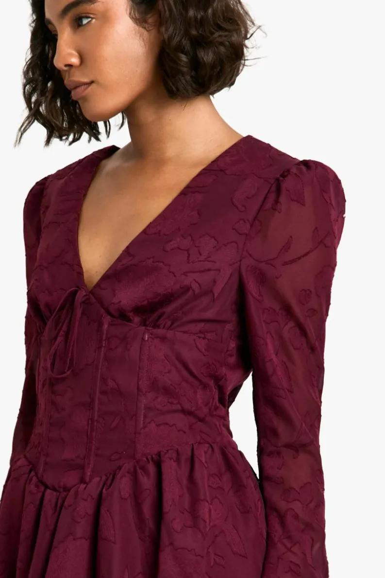 Skater Dresses*boohoo Tall Burnout Floral Corset Detail Skater Dress burgundy