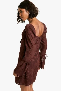 Skater Dresses*boohoo Tall Burnout Floral Flare Sleeve Shift Dress chocolate